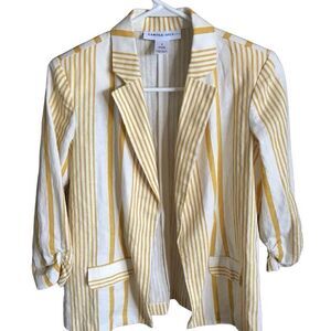 Carole Wren Size Small yellow striped fitted blazer career travel Linen blend